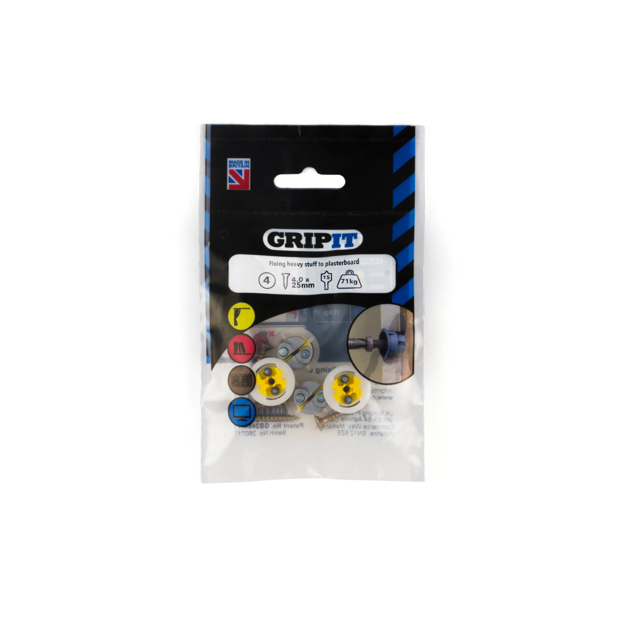 Gripit Fixings - Yellow 15mm Fixing Pack - 152-254 - (Pack of 4)
