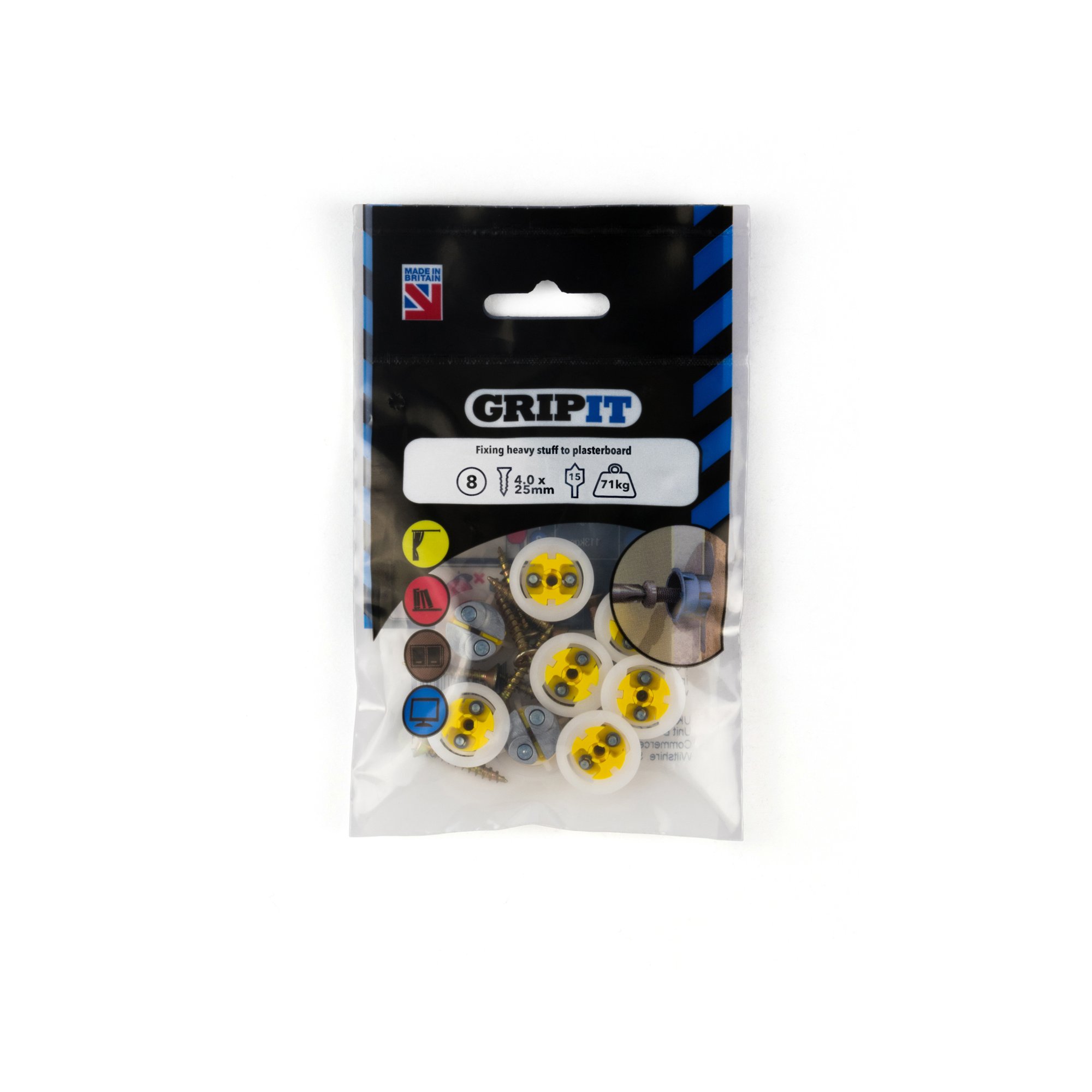 Gripit Fixings - Yellow 15mm Fixing Pack - 152-258 - (Pack of 8)