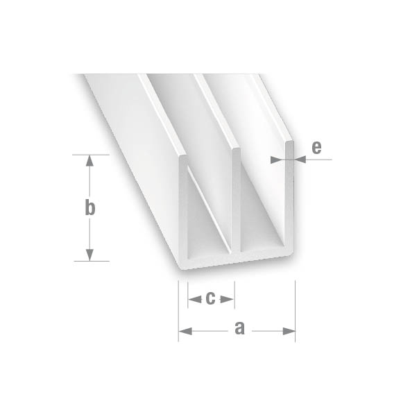 CQFD PVC Double U White 21mm x 10.5mm x 7.5mm x 2mm - 1m
