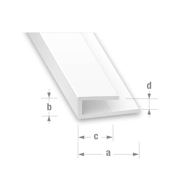 CQFD PVC U Finishing Profile White 14mm x 6mm x 10mm x 3.5mm - 2m