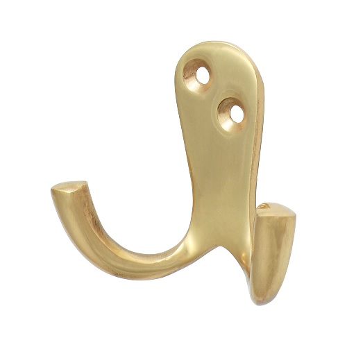 Timco 47 x 24mm - Double Robe Hook - Polished Brass - TIMpac of 1