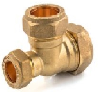 Brass Compression Reducing Tee - 22mm x 15mm x 22mm