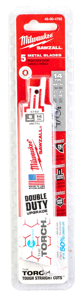 Milwaukee Sawzall Blade - 150mm Torch Demolition Blades - 5 Piece - 48004782