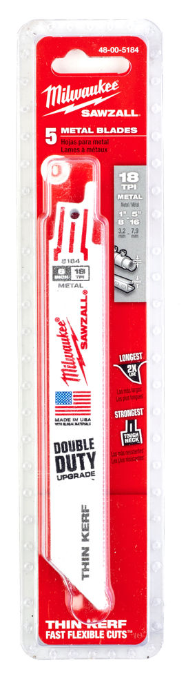 Milwaukee Sawzall Blade - 150mm Metal Thin Kerf - 5 Piece - 48005184