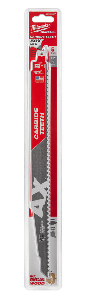 Milwaukee Sawzall Blade - 300mm AX Carbide Blades - 5 Piece - 48005527