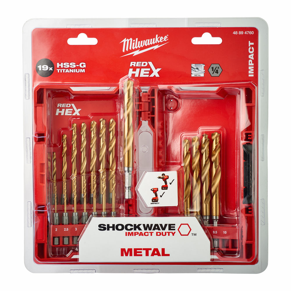 Milwaukee Red-Hex Shockwave HSS-Ground 19 Piece Titanium Drill Bit Set - 48894760