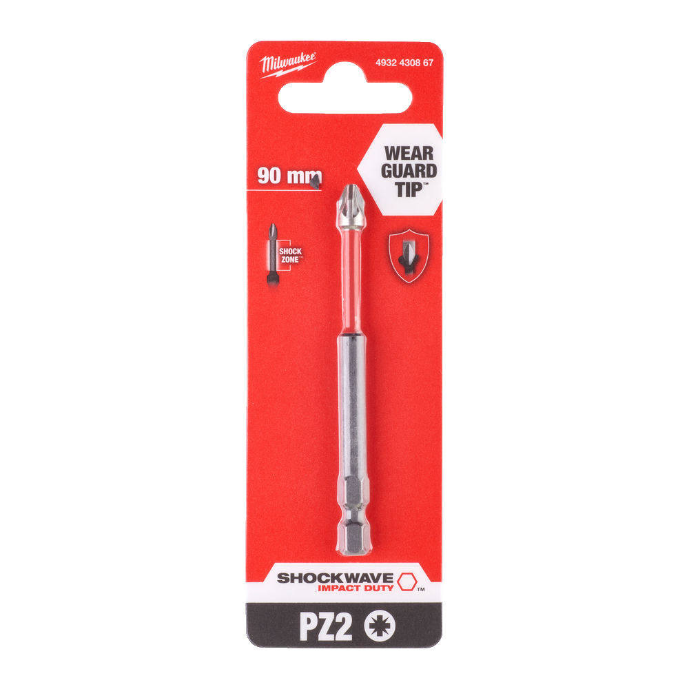 Milwaukee Shockwave PZ2 x 90mm Impact Duty Screwdriver Bits (Pack of 1) - 4932472054