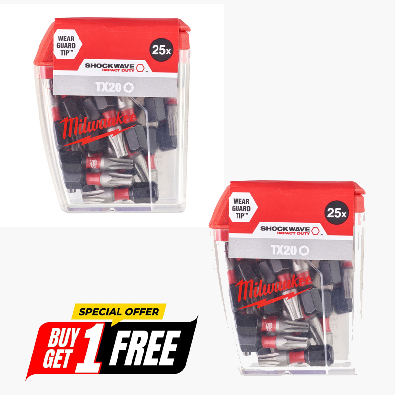 Milwaukee Shockwave TX20 x 25mm Impact Duty Screwdriver Bits (Pack of 25) - 4932430875