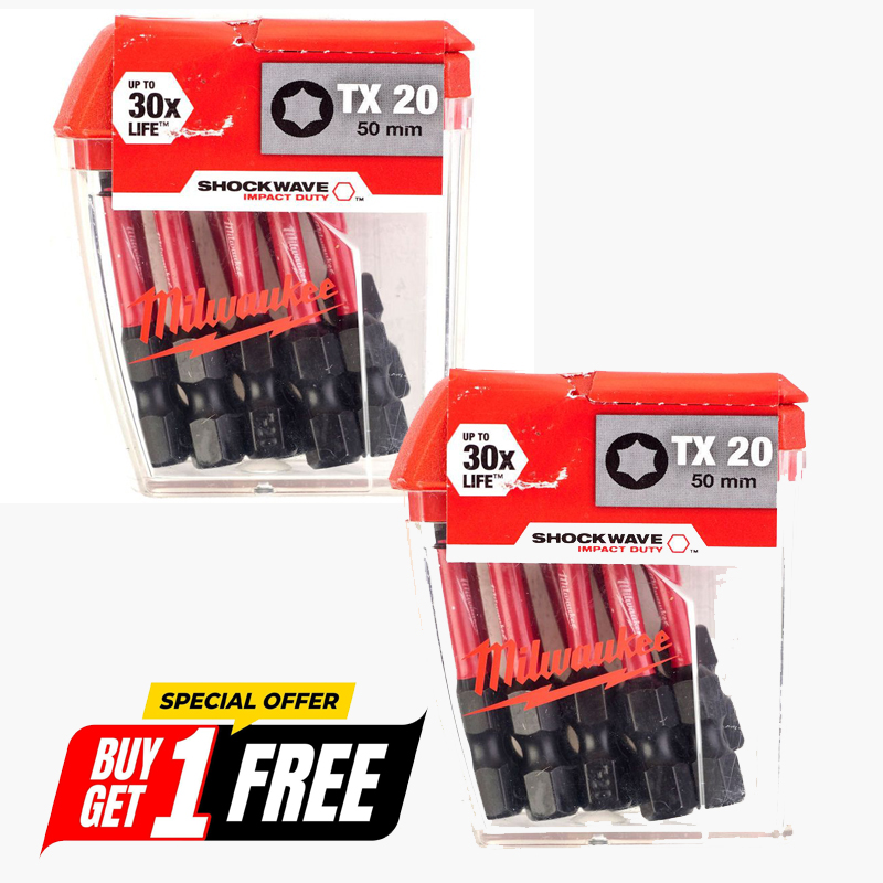 Milwaukee Shockwave TX20 x 50mm Impact Duty Screwdriver Bits (Pack of 10) - 4932430877