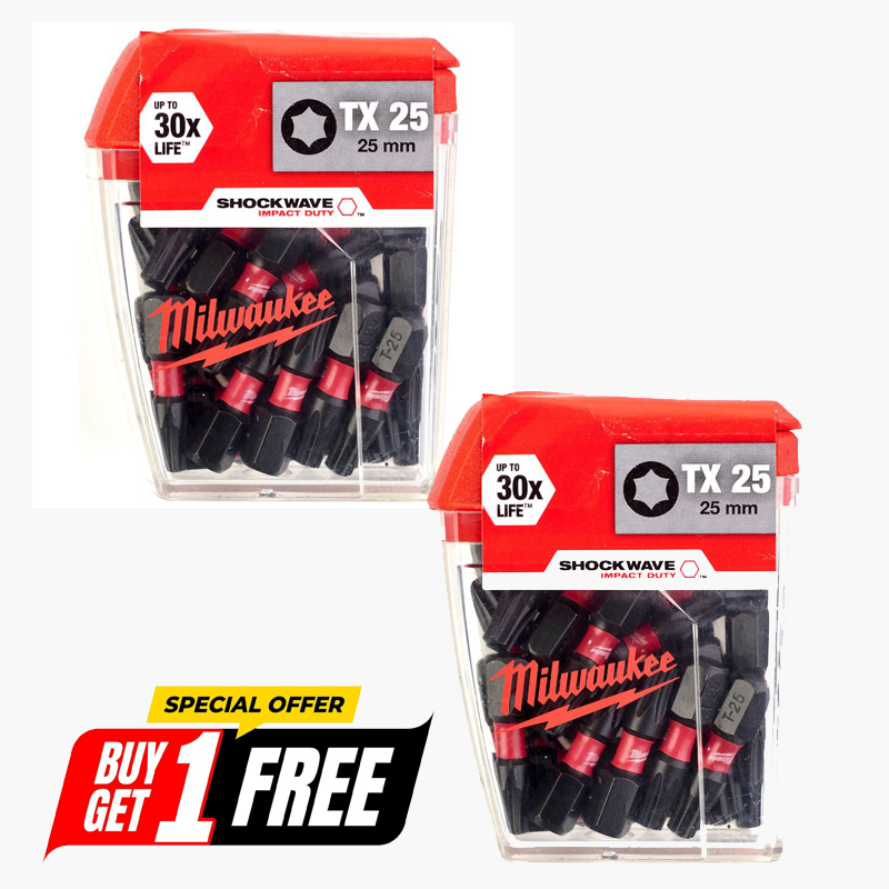 Milwaukee Shockwave TX25 x 25mm Impact Duty Screwdriver Bits (Pack of 25) - 4932430880
