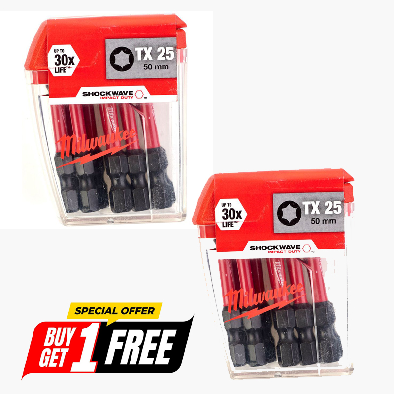 Milwaukee Shockwave TX25 x 50mm Impact Duty Screwdriver Bits (Pack of 10) - 4932430882