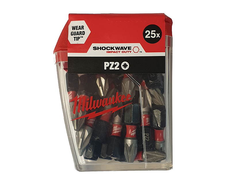 Milwaukee Shockwave PZ2 x 25mm Impact Duty Screwdriver Bits (Pack of 25) - 4932472041