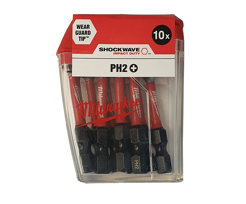 Milwaukee Shockwave PH2 x 50mm Phillips Gen3 Impact Duty Screwdriver Bits (Pack of 10) - 4932472048