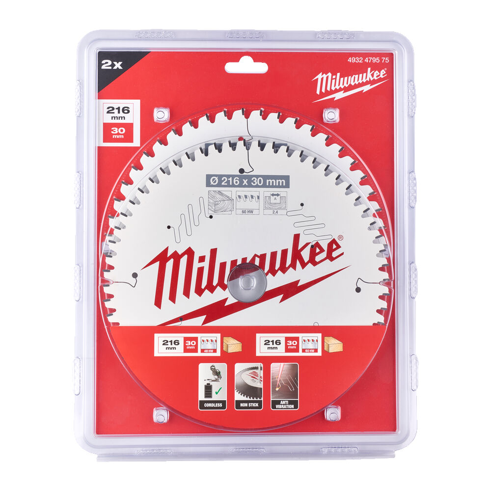 Milwaukee Circular Saw Blade Twin Pack 216mm x 30mm x 48th / 60th - 4932479575