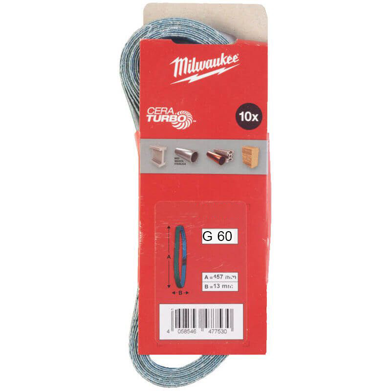 Milwaukee 4932492881 10pc Band File Sand Belts - 13mm x 457mm G60