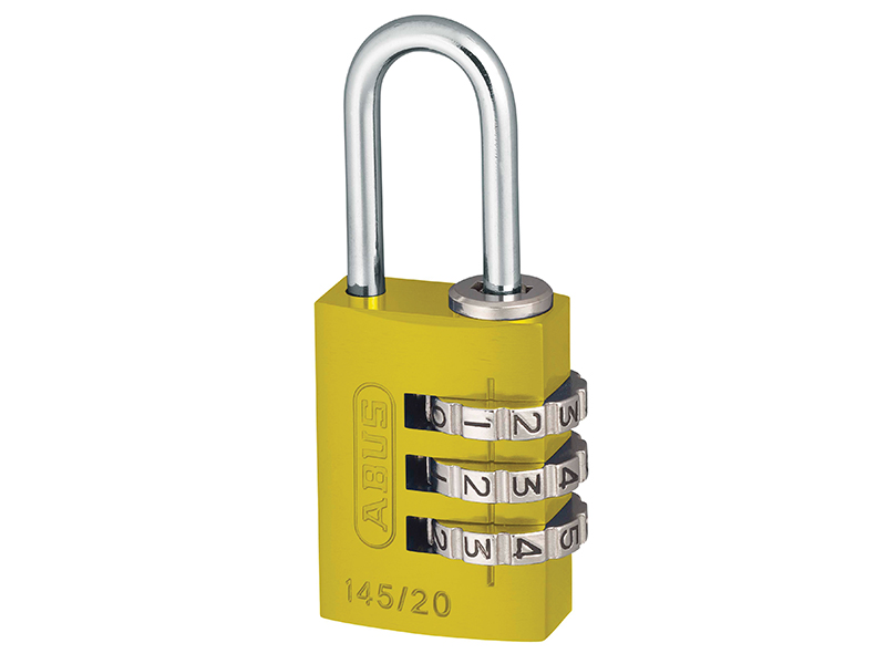 ABUS Mechanical 145/20 20mm Aluminium Combination Padlock Yellow 46572 ABU14520YEL