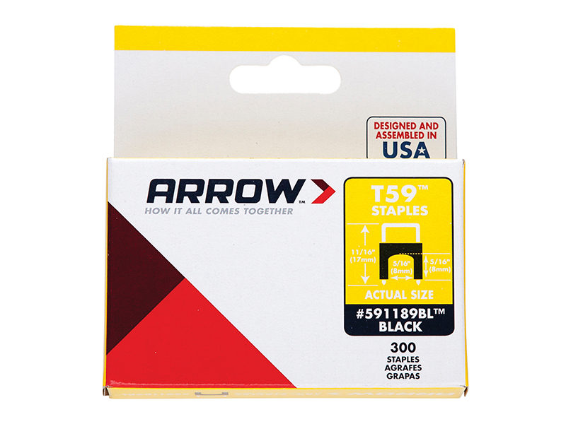 Arrow T59 Insulated Staples Black 6 x 6mm (Box 300) ARR591168BL