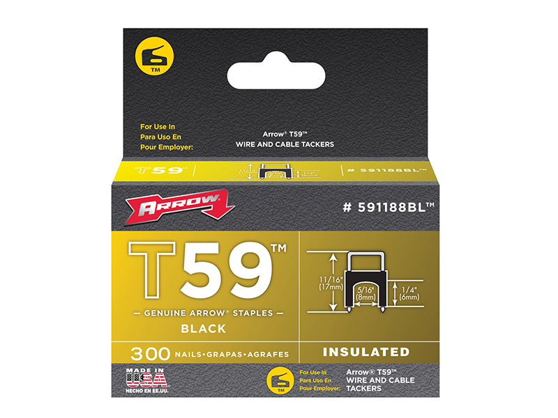 Arrow T59 Insulated Staples Black 6 x 8mm (Box 300) ARR591188BL