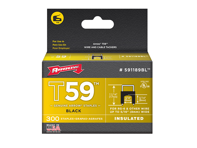 Arrow T59 Insulated Staples Black 8 x 8mm (Box 300) ARR591189BL