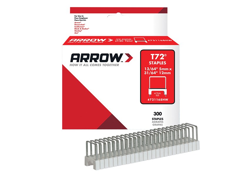 Arrow T72HW Clear Insulated Staples for Hardwood 5 x 12mm (Box 300) ARR721168HW