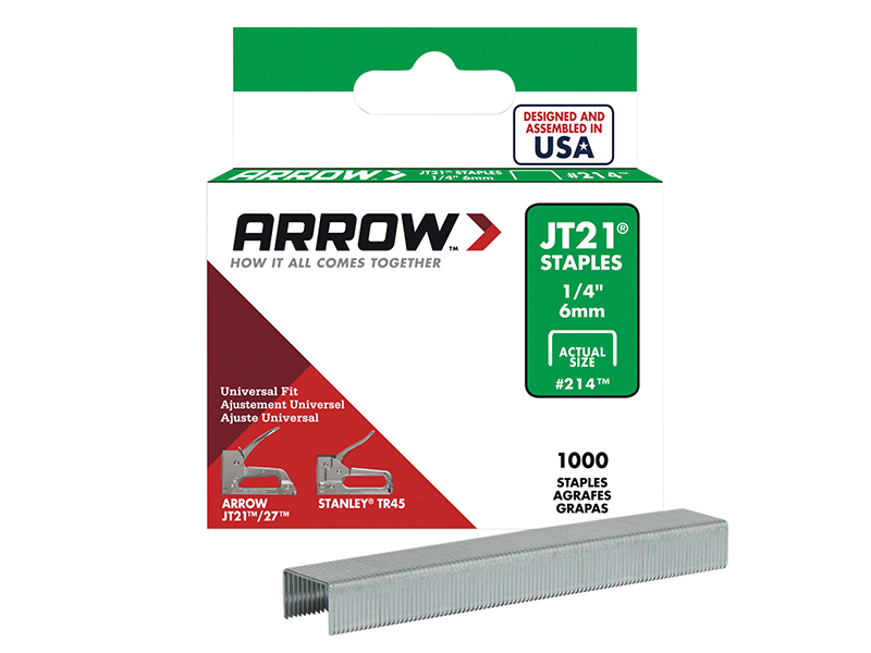 Arrow JT21 T27 Staples 6mm (1/4in) (Box 1000) ARRJT2114S