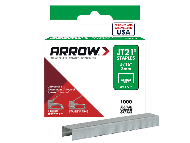 Arrow JT21 T27 Staples 8mm ( 5/16in) (Box 1000) ARRJT21516S