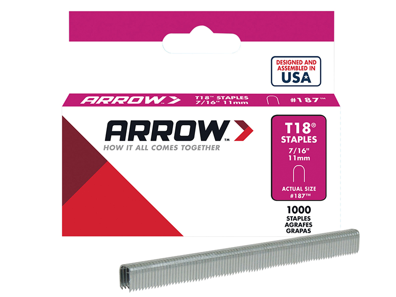 Arrow T18 Staples 11mm (7/16in) (Box 1000) ARRT18716S