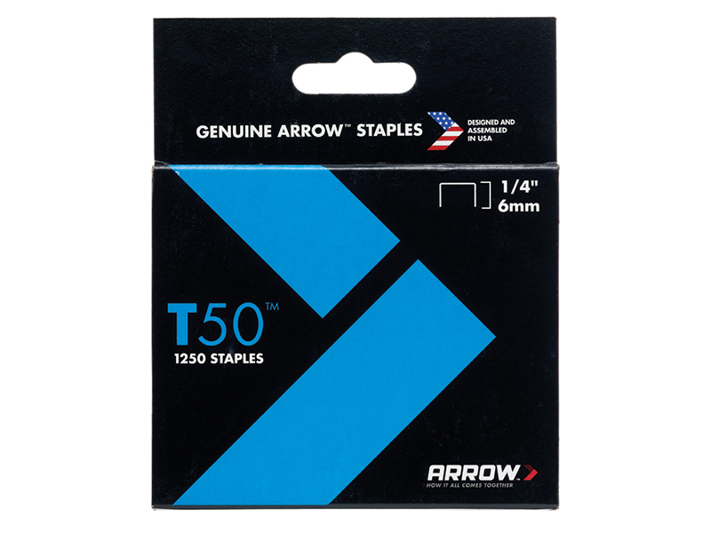 Arrow T50 Staples 6mm (1/4in) (Pack 5000, 4 x 1250) ARRT5014