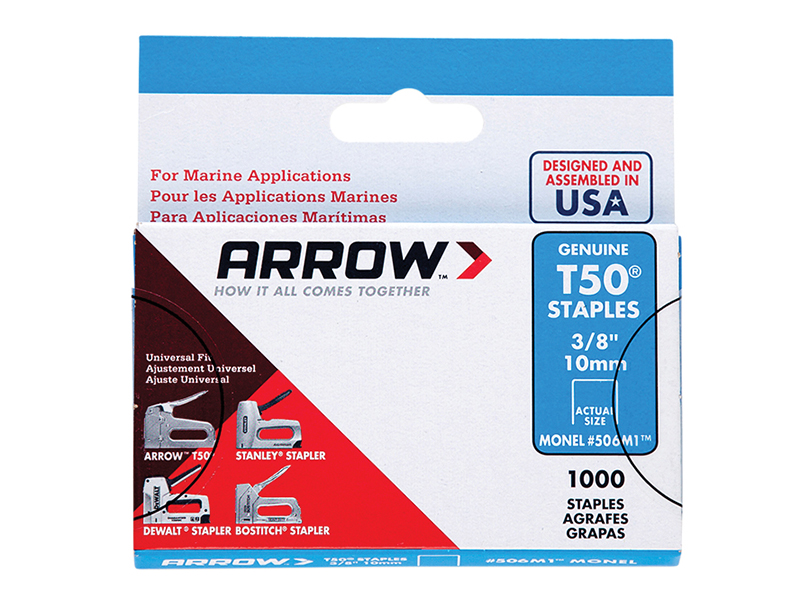 Arrow T50M 506m Monel Staples 10mm (3/8in) (Box 1000) ARRT5038MS