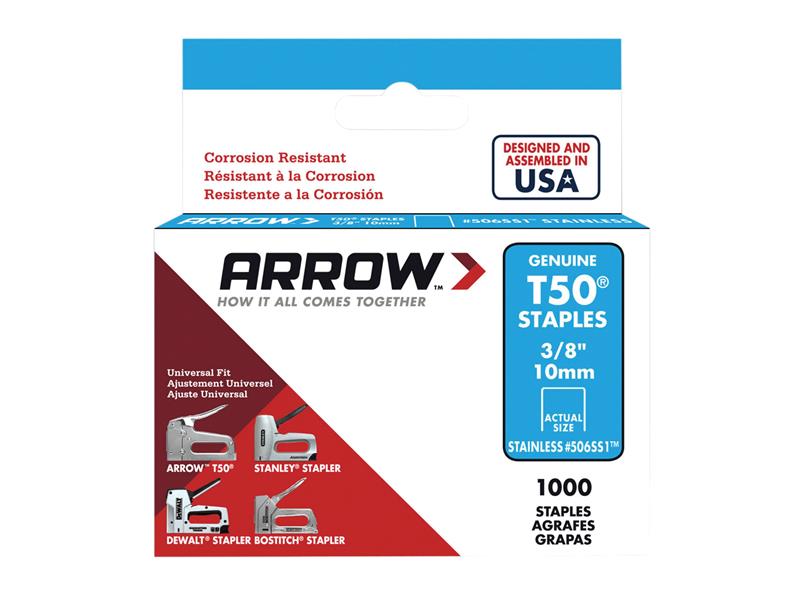 Arrow T50 Staples Stainless Steel 506SS 10mm (3/8in) (Box 1000) ARRT5038SS