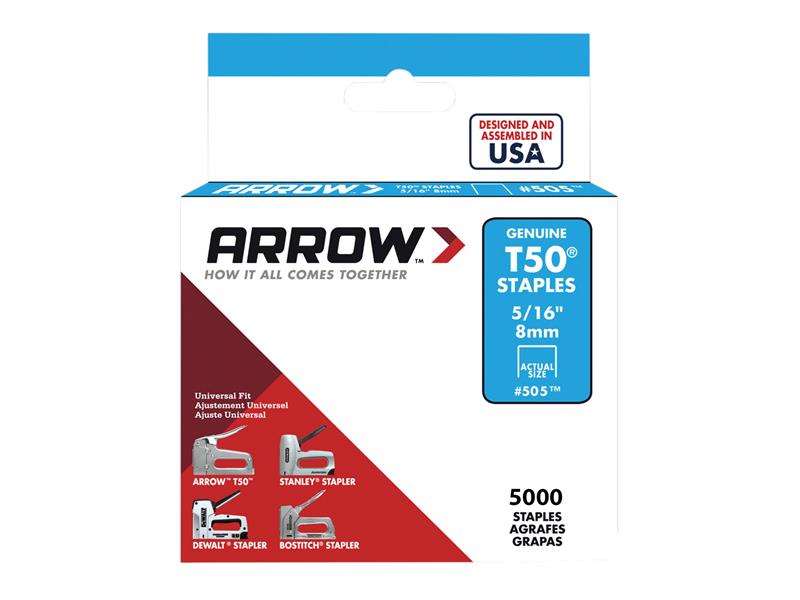 Arrow T50 Staples 8mm (5/16in) (Bulk Pack 5000) ARRT50516IP