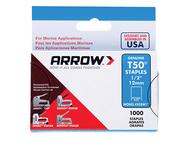 Arrow T50M 505m Monel Staples 8mm ( 5/16in) (Box 1000) ARRT50516MS