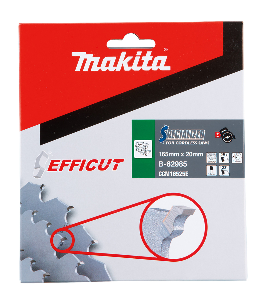 Makita Circular Saw Blade - Efficut - 165mm x 20mm x 25th - B-62985