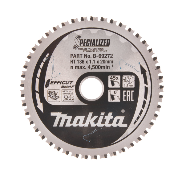 Makita Circular Saw Blade - Efficut Metal & Stainless - 136mm x 20mm x 45Th - B-69272