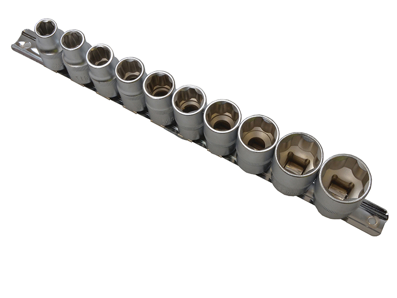 BlueSpot Tools 1/2in Drive Socket Set on Rail, 10 Piece B/S01526