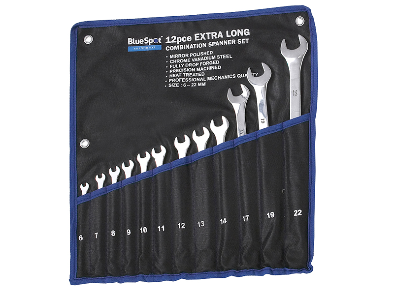 BlueSpot Tools Extra Long Combination Spanner Set, 12 Piece B/S04124