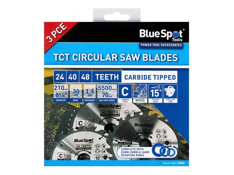 BlueSpot Tools 210mm Circular Saw Blade Set, 3 Piece B/S19404