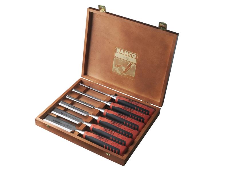 Bahco 424P-S6 Bevel Edge Chisel Set in Wooden Box, 6 Piece BAH424PS6