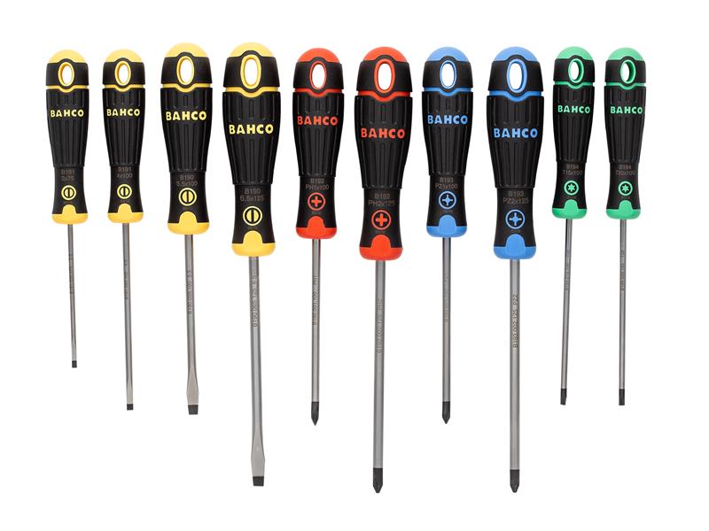 Bahco BAHCOFIT Coloured Handle Screwdriver Set, 10 Piece BAHB219010RB