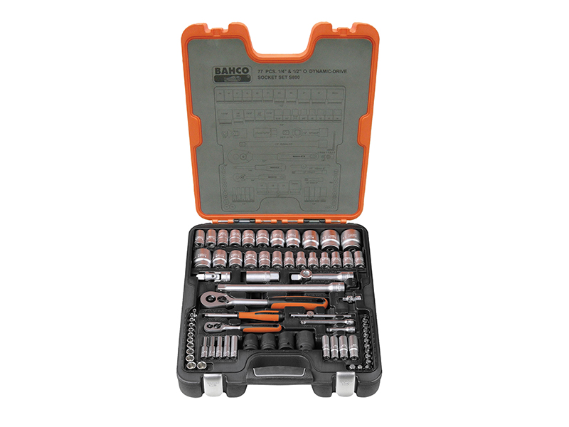 Bahco S800 1/4 &amp; 1/2in Drive Socket Set, 77 Piece BAHS800