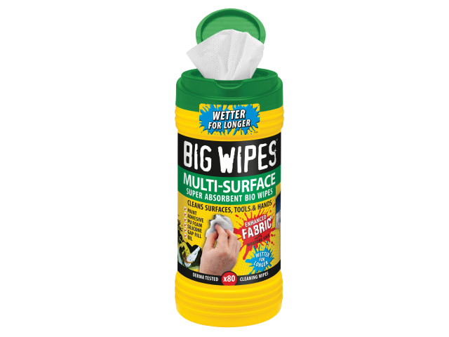 Bigwipes Green Top 4 x 4 Multi Surface Cleaning Hand Wipes (Tub 80)