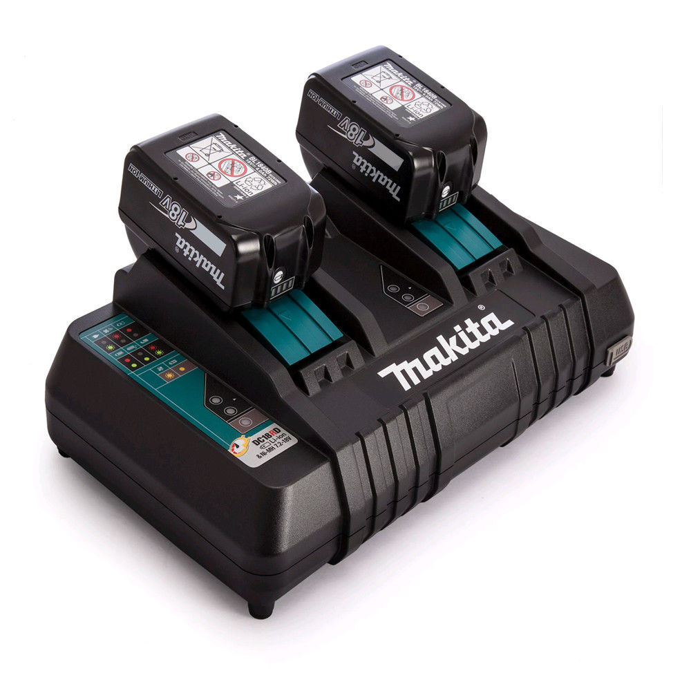 Makita BL1850 18V 5.0Ah Lithium-Ion Battery (X2) and DC18RD Twin Fast Charger 240V
