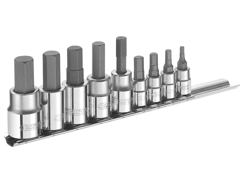 Expert 1/4 &amp; 3/8in Drive Hex Bit Socket Set, 9 Piece BRIE034802B