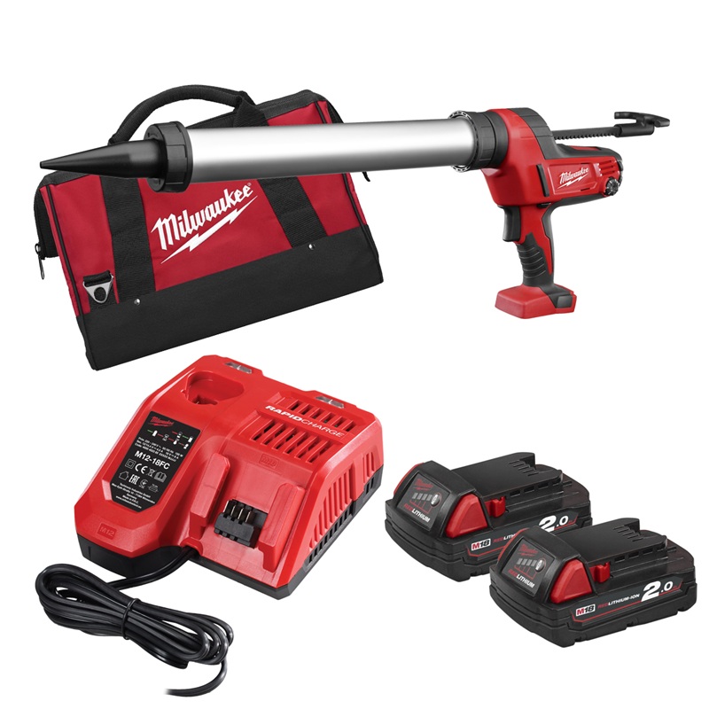 Milwaukee 18V 600ml Aluminium Caulking Gun - C18PCG600A - 2.0Ah Pack