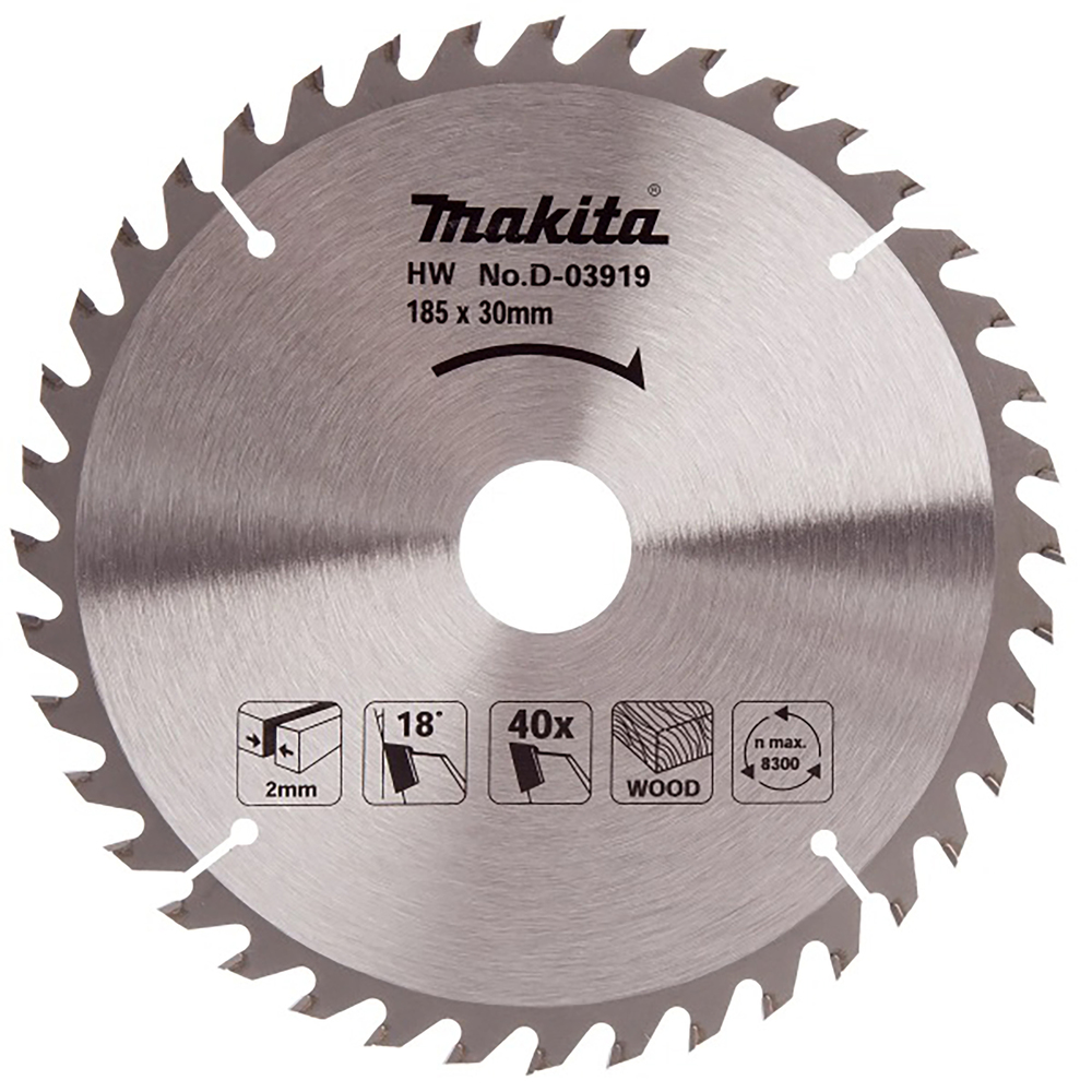 Makita Circular Saw Blade - TCT Wood - 185mm x 30mm x 40Th - D-03919