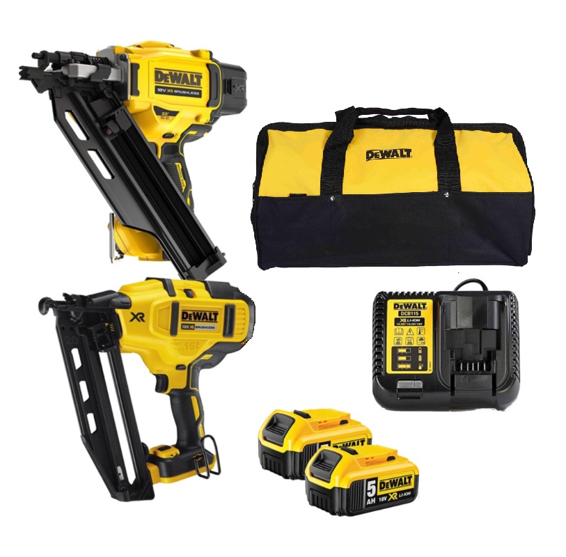 Dewalt 18V Xr Brushless 1st &amp; 2nd Fix Nail Gun Twin Pack - DCK246P2T - 5.0ah