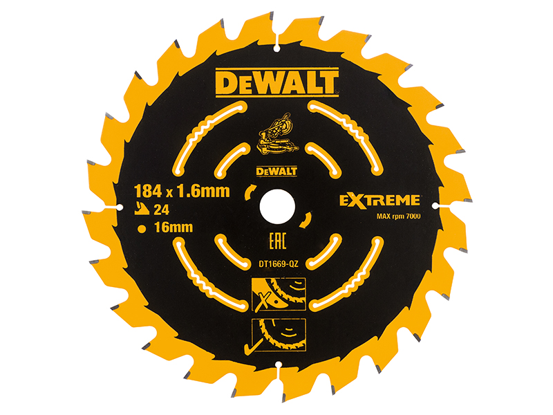 DeWALT Power Tools Cordless Mitre Saw Blade For DCS365 184 x 16mm x 24T DEWDT1669QZ