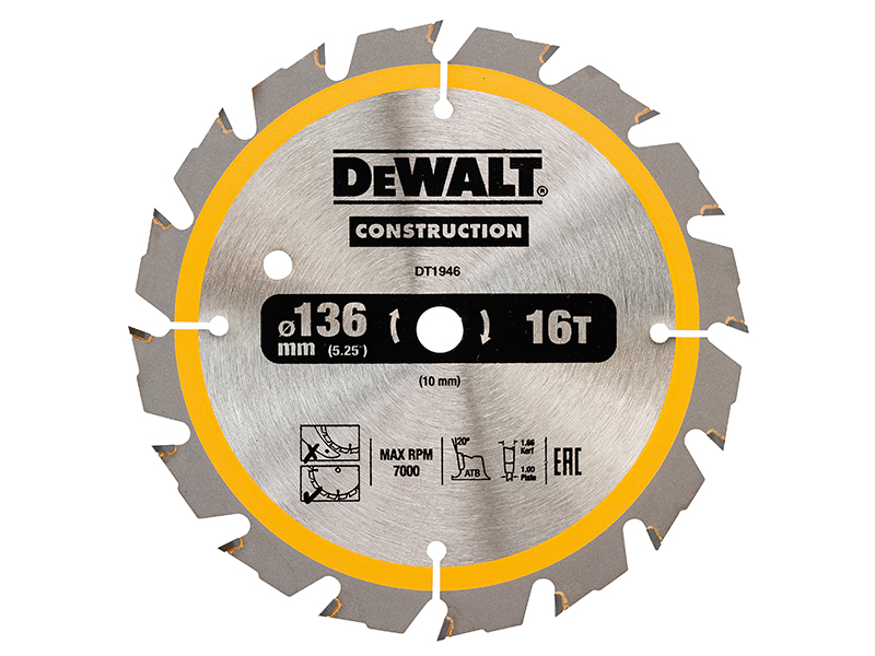 DeWALT Power Tools Cordless Construction Trim Saw Blade 136 x 10mm x 16T DEWDT1946QZ