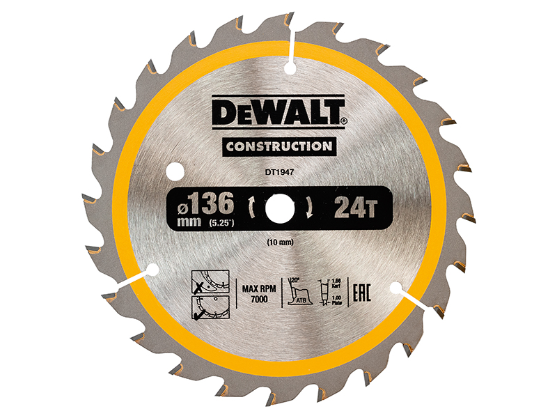 DeWALT Power Tools Cordless Construction Trim Saw Blade 136 x 10mm x 24T DEWDT1947QZ