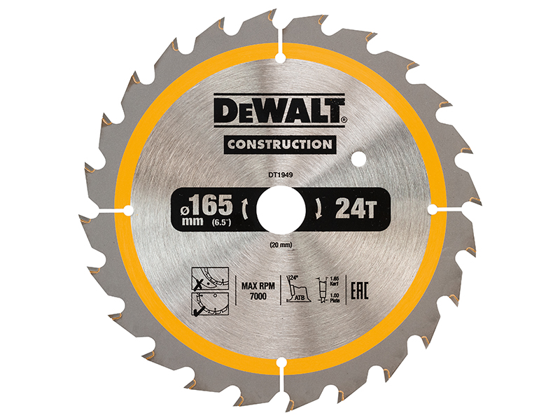 DeWALT Power Tools Cordless Construction Trim Saw Blade 165 x 20mm x 24T DEWDT1949QZ